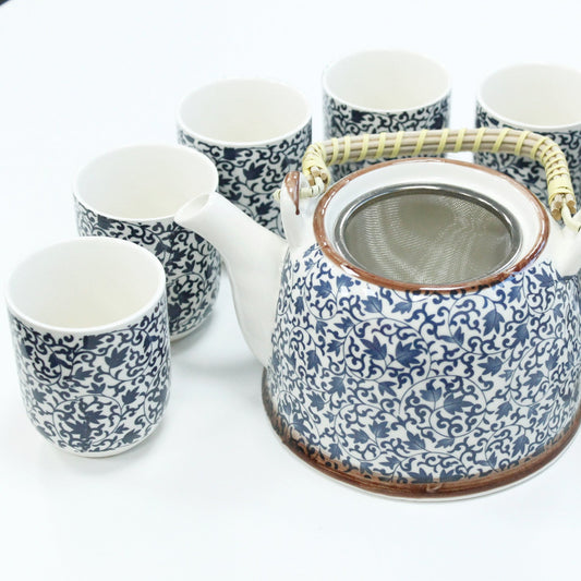 Blue Pattern Herbal Tea Set - Teapot & 6 Cups