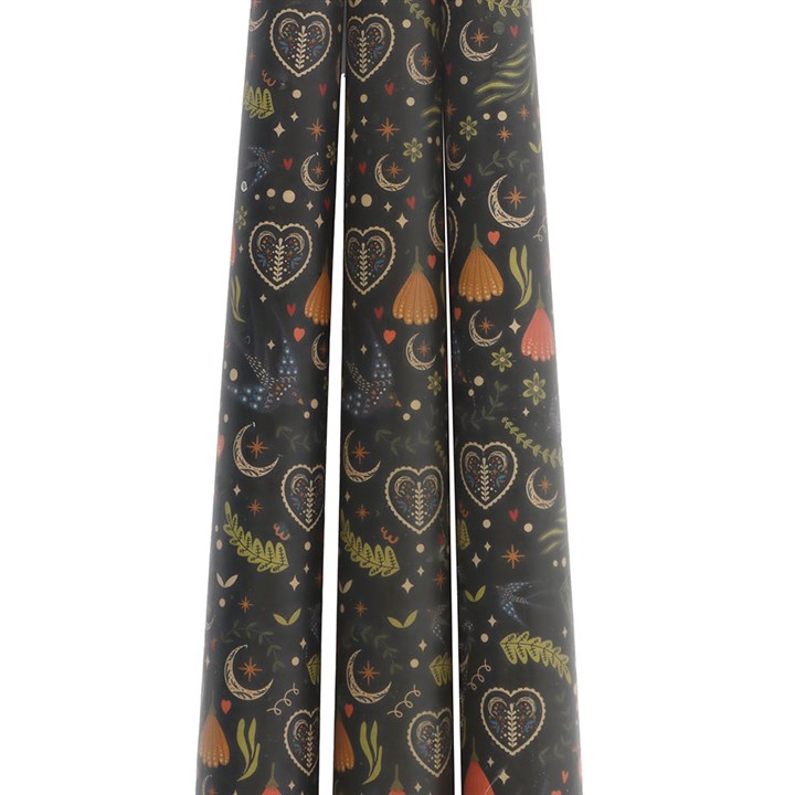 Set of 3 Black Midnight Print Taper Candles