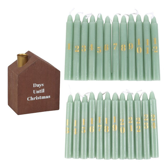 Set of 24 Mini Advent Candles with Holder