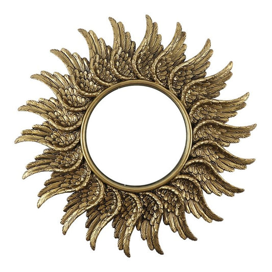 47cm Round Antique Gold Angel Wing Mirror
