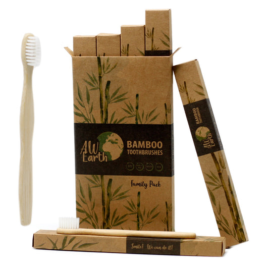 Set of 4 Bamboo Toothbrushes - Medium Soft