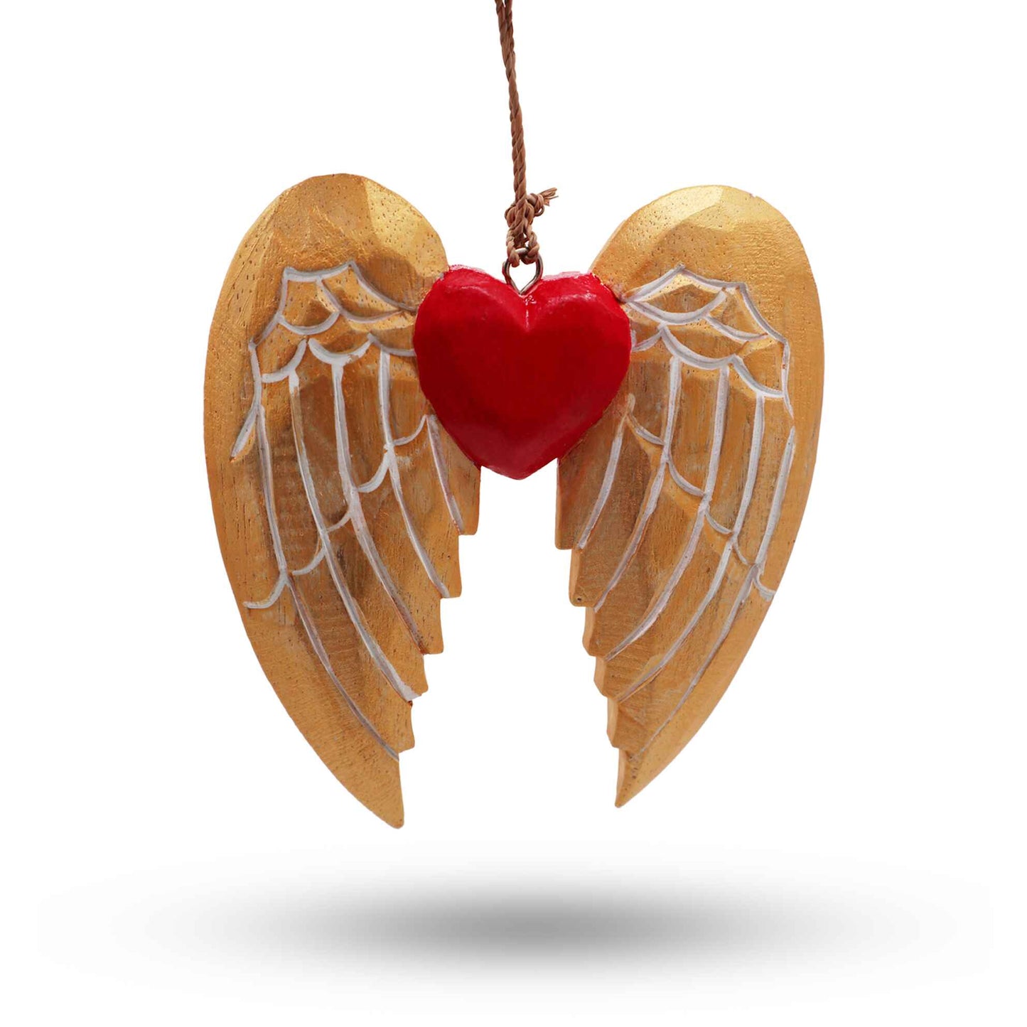 Gold Christmas Heart Angel Wing - White Detailing