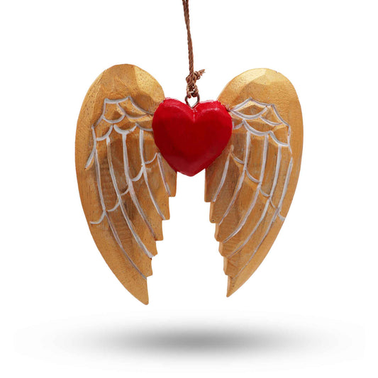 Gold Christmas Heart Angel Wing - White Detailing