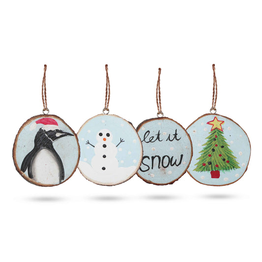 4 Hand Painted Let it Snow Decorations