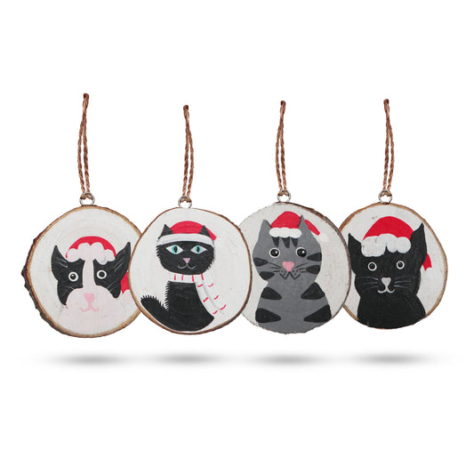 4 Hand Painted Christmas Cats Decorations