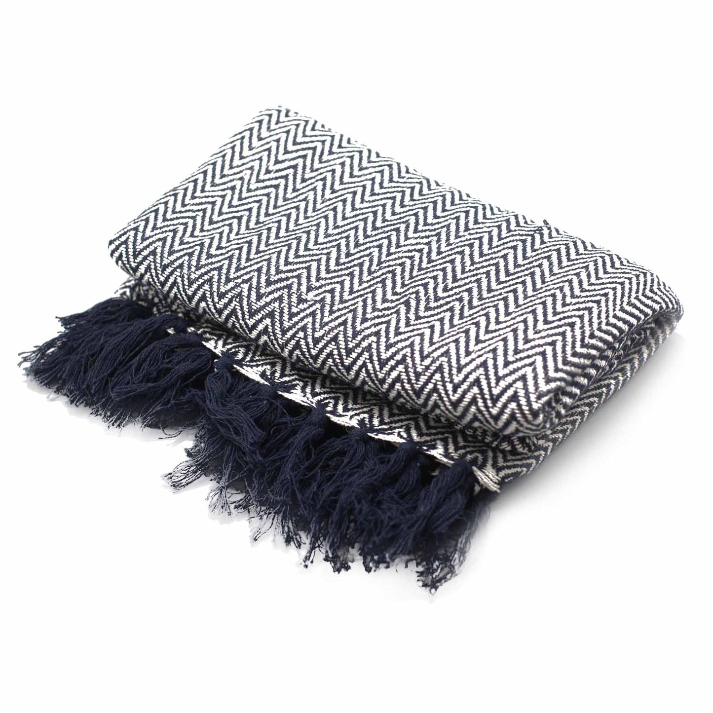 Navy Zigzag Boho Comfort Throw