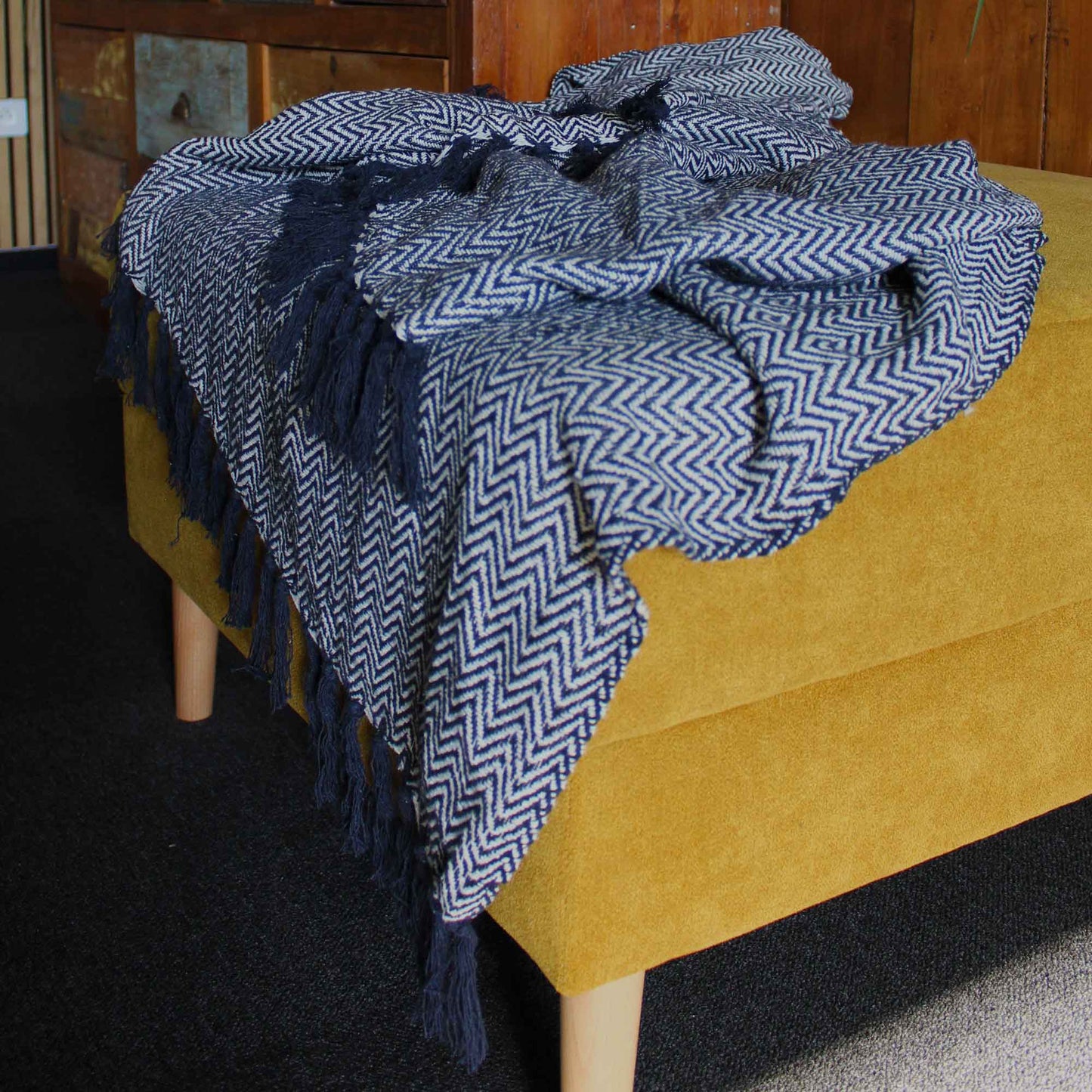 Navy Zigzag Boho Comfort Throw