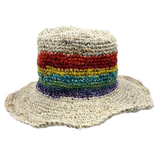 Rainbow Hand-Knited Hemp & Cotton Floppy Hat