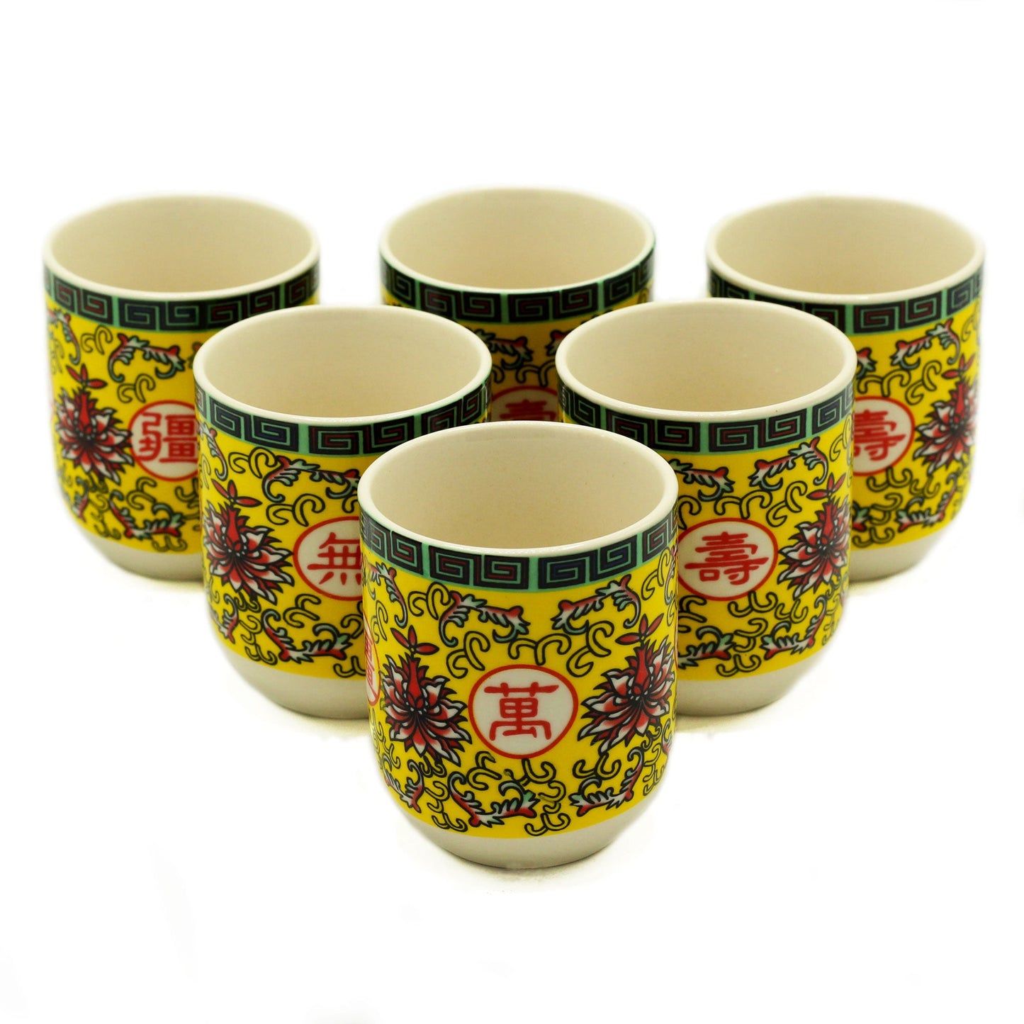 Set of 6 Herbal Tea Cups - Long Life Oriental Design