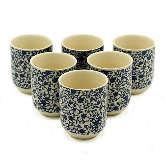 Set of 6 Herbal Tea Cups - Blue Pattern