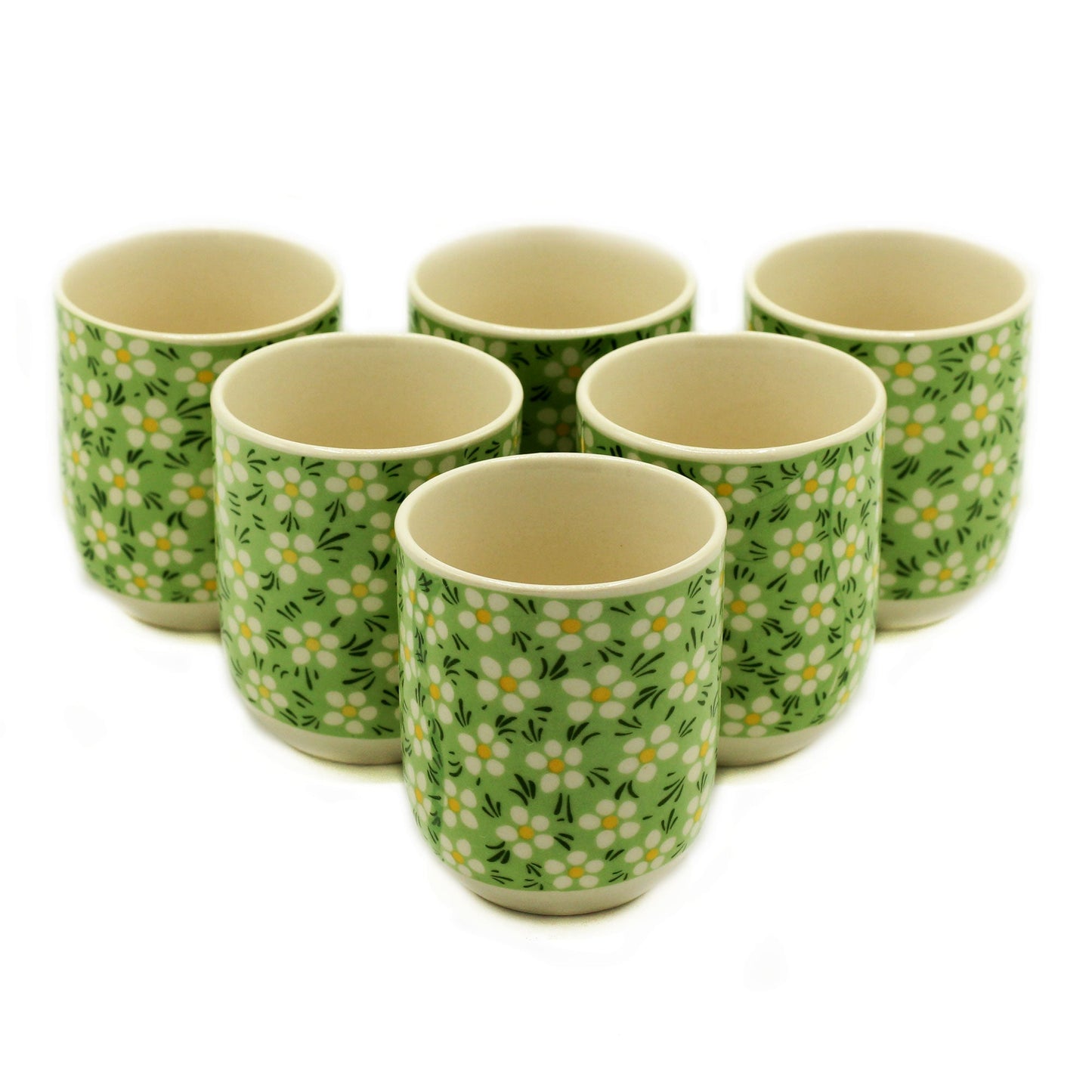 Set of 6 Herbal Tea Cups - Green Daisey