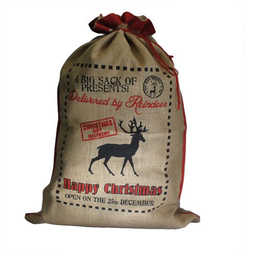 Delivered By Reindeer - Christmas Jute Sack