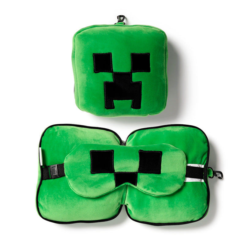 Minecraft Creeper Shaped Plush Travel Pillow & Eye Mask