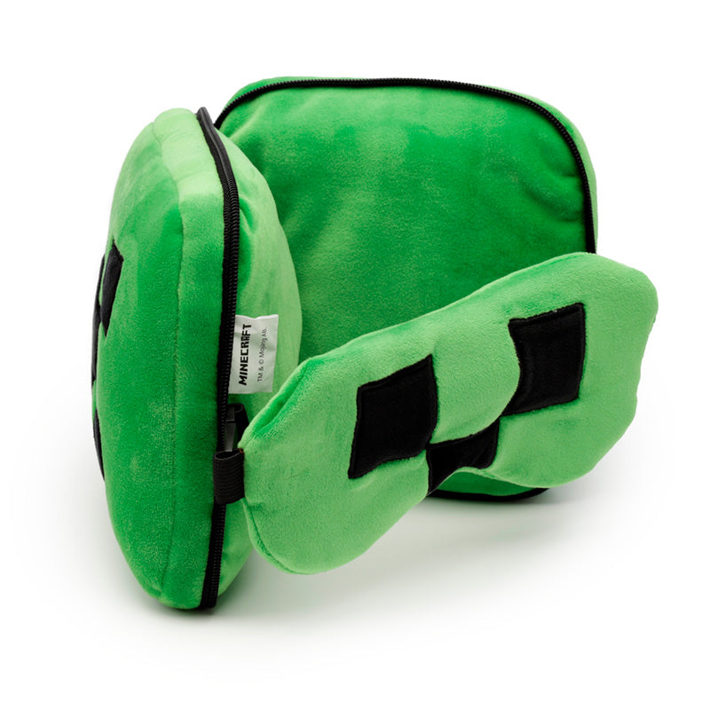 Minecraft Creeper Shaped Plush Travel Pillow & Eye Mask