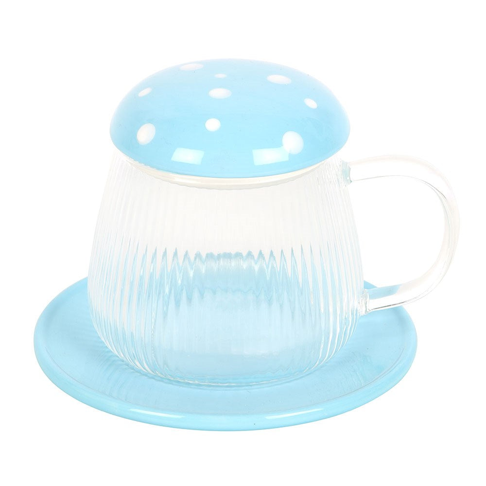 Blue Glass Mushroom Mug and Saucer