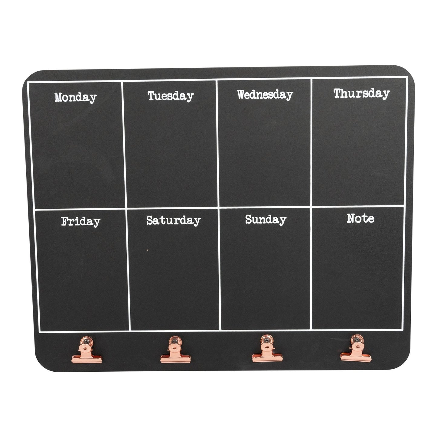Black Weekly Memo Board With Copper Clips