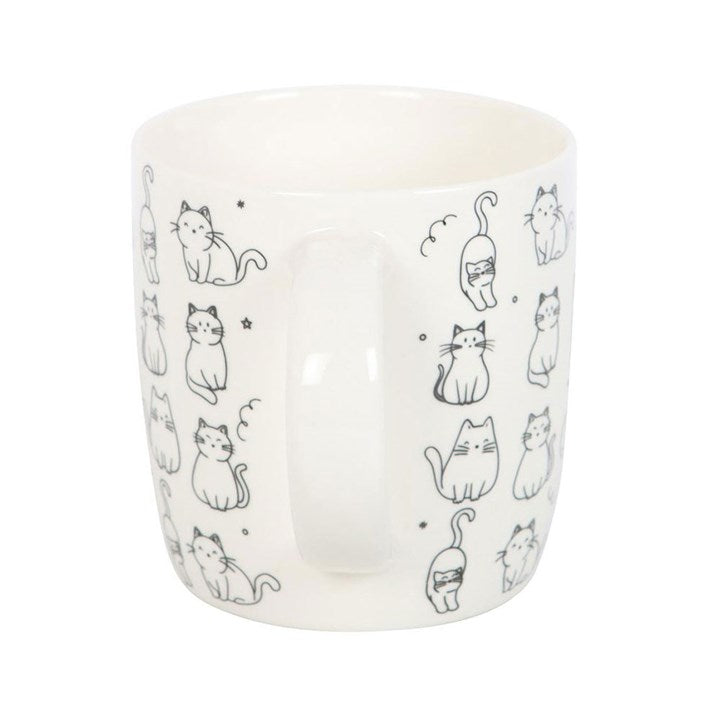 White Happy Cat Print Mug