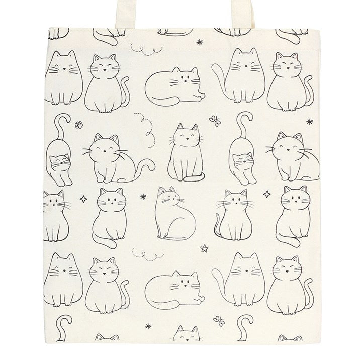 White Cat Print Polycotton Tote Bag