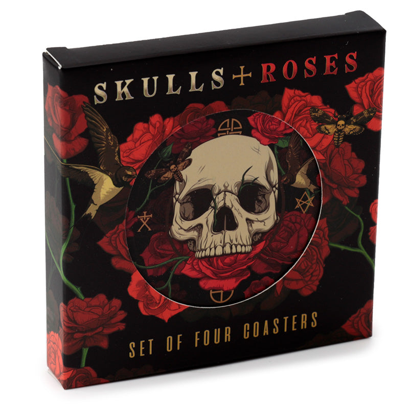 Set of 4 Skulls and Roses Cork Novelty Coasters