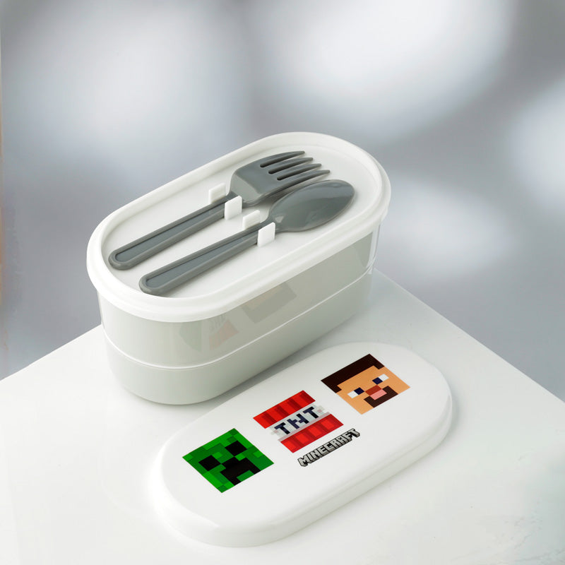 Minecraft Faces Bento Lunch Box with Fork & Spoon