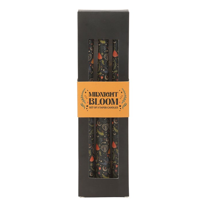 Set of 3 Black Midnight Print Taper Candles