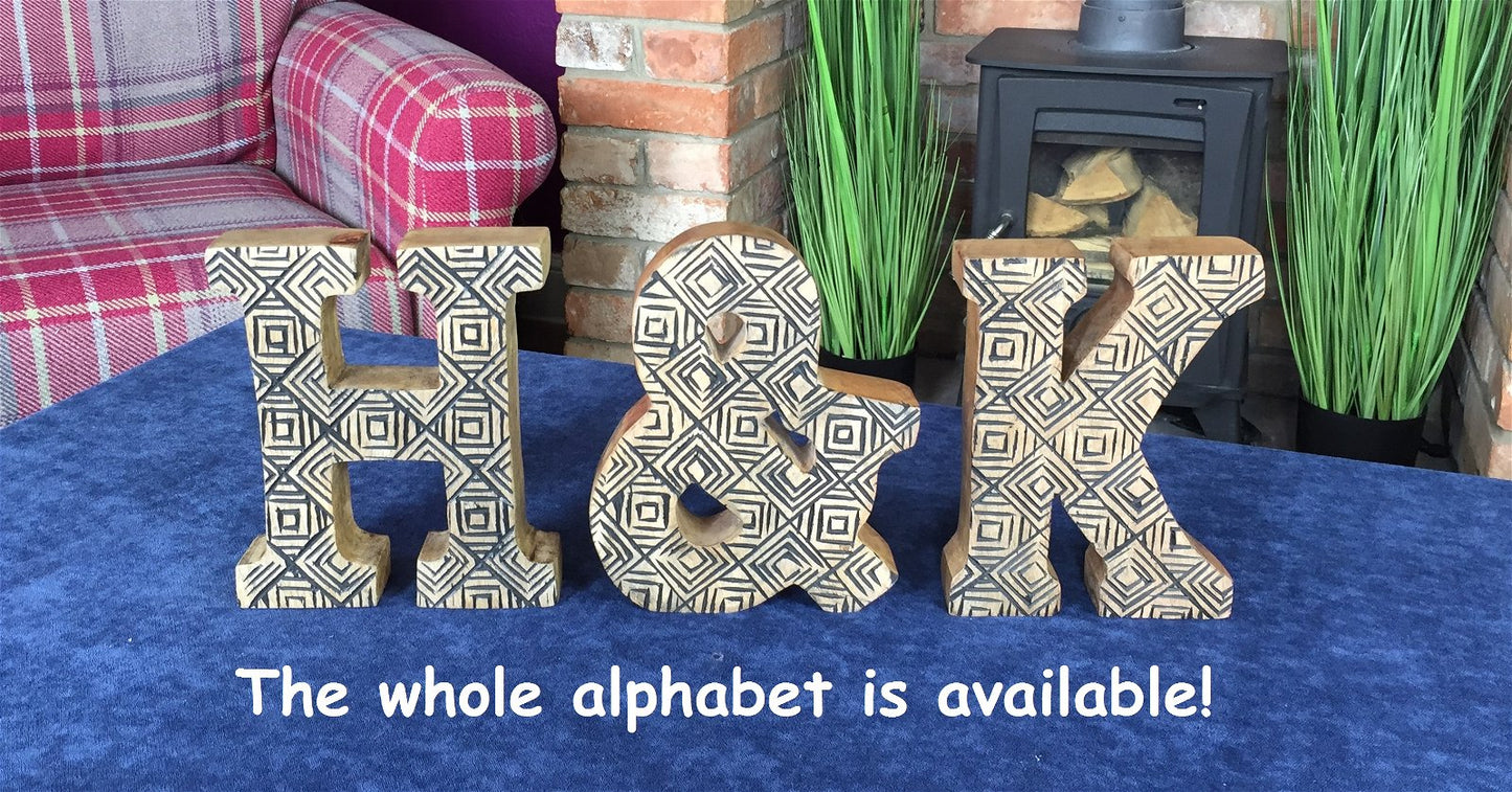 Hand Carved Wooden Geometric Letter K