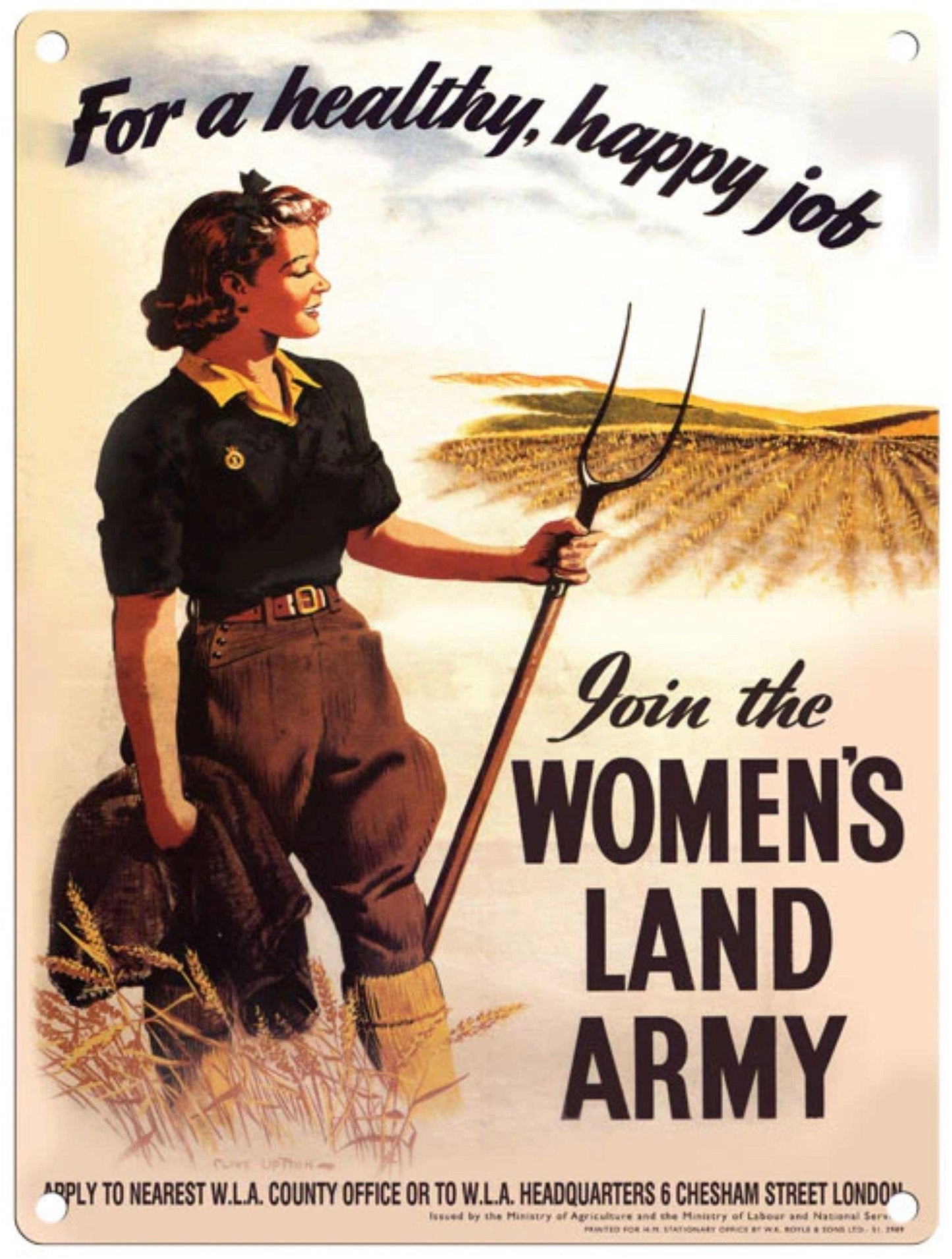 Small Metal Sign 45 x 37.5cm Vintage Retro Women's Land Army