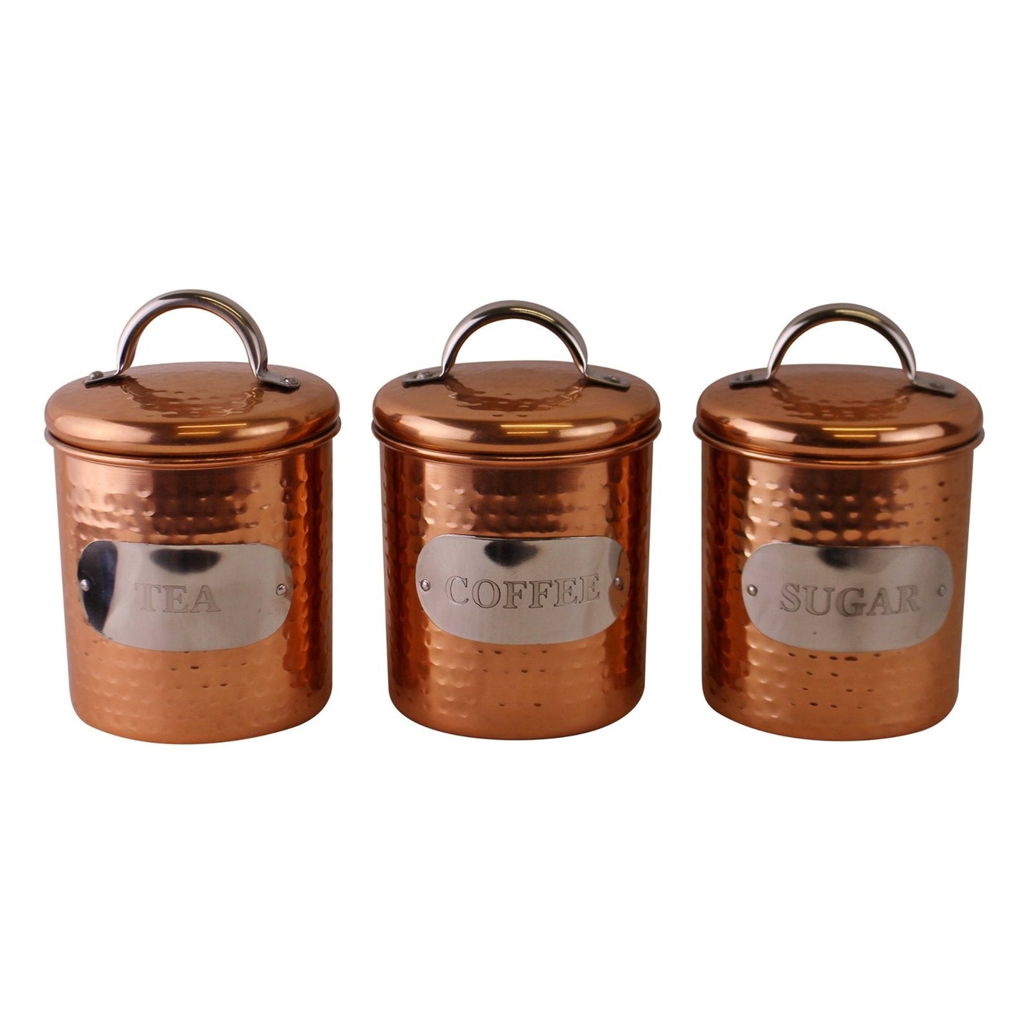 Hammered Copper Set of 3 Tea, Coffee & Sugar Canisters