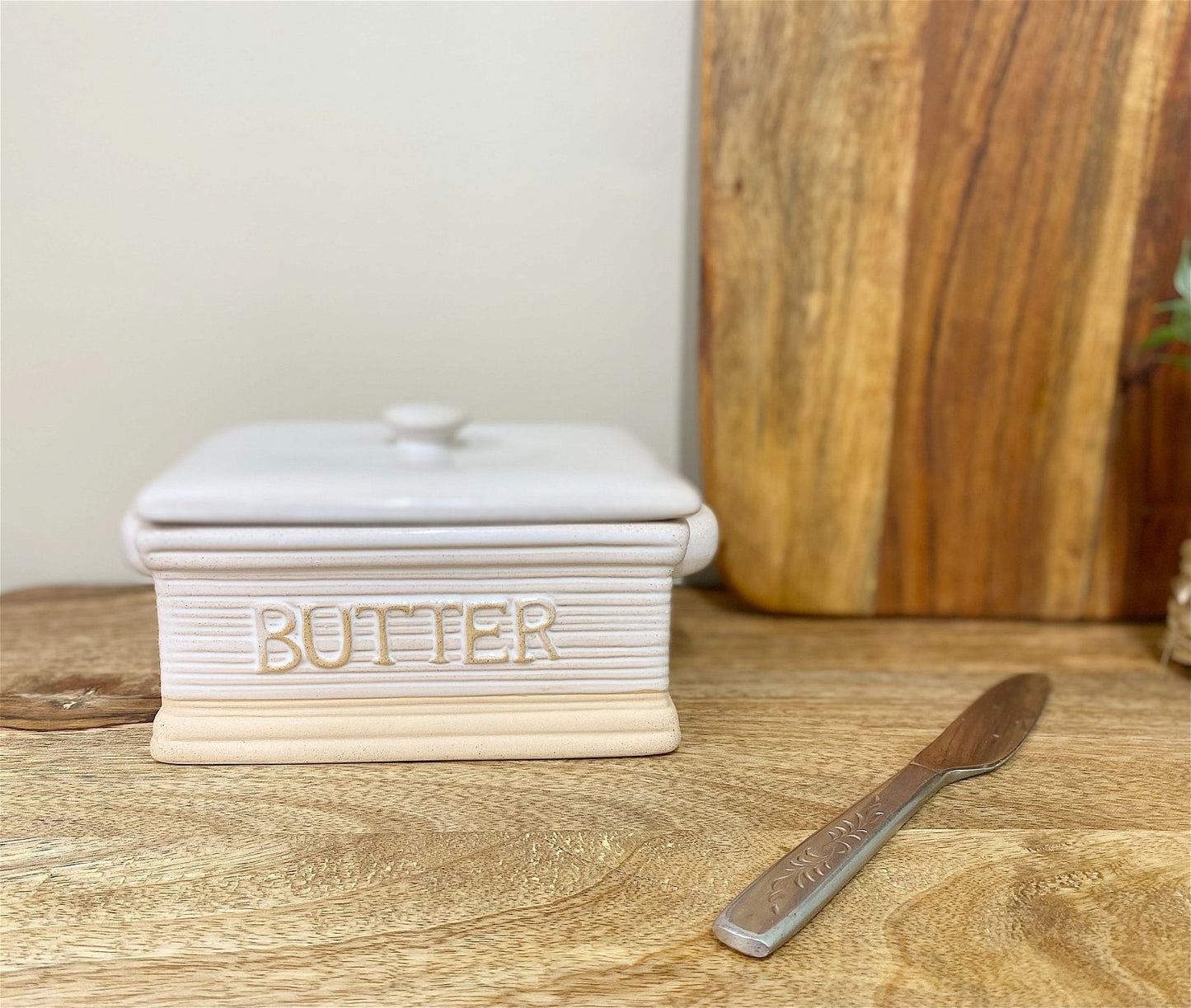 Natural Ceramic Butter Dish 19cm