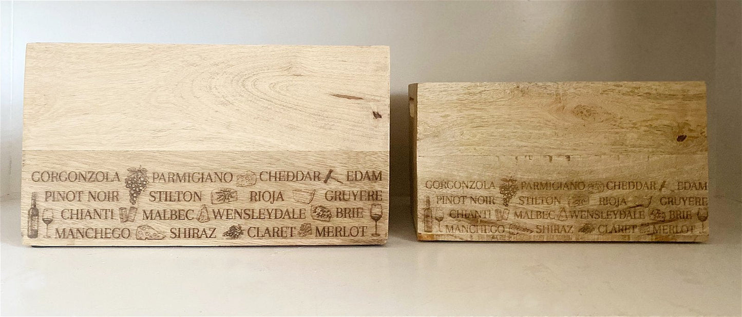 Set Of Two Engraved Cheese & Wine Word Crates