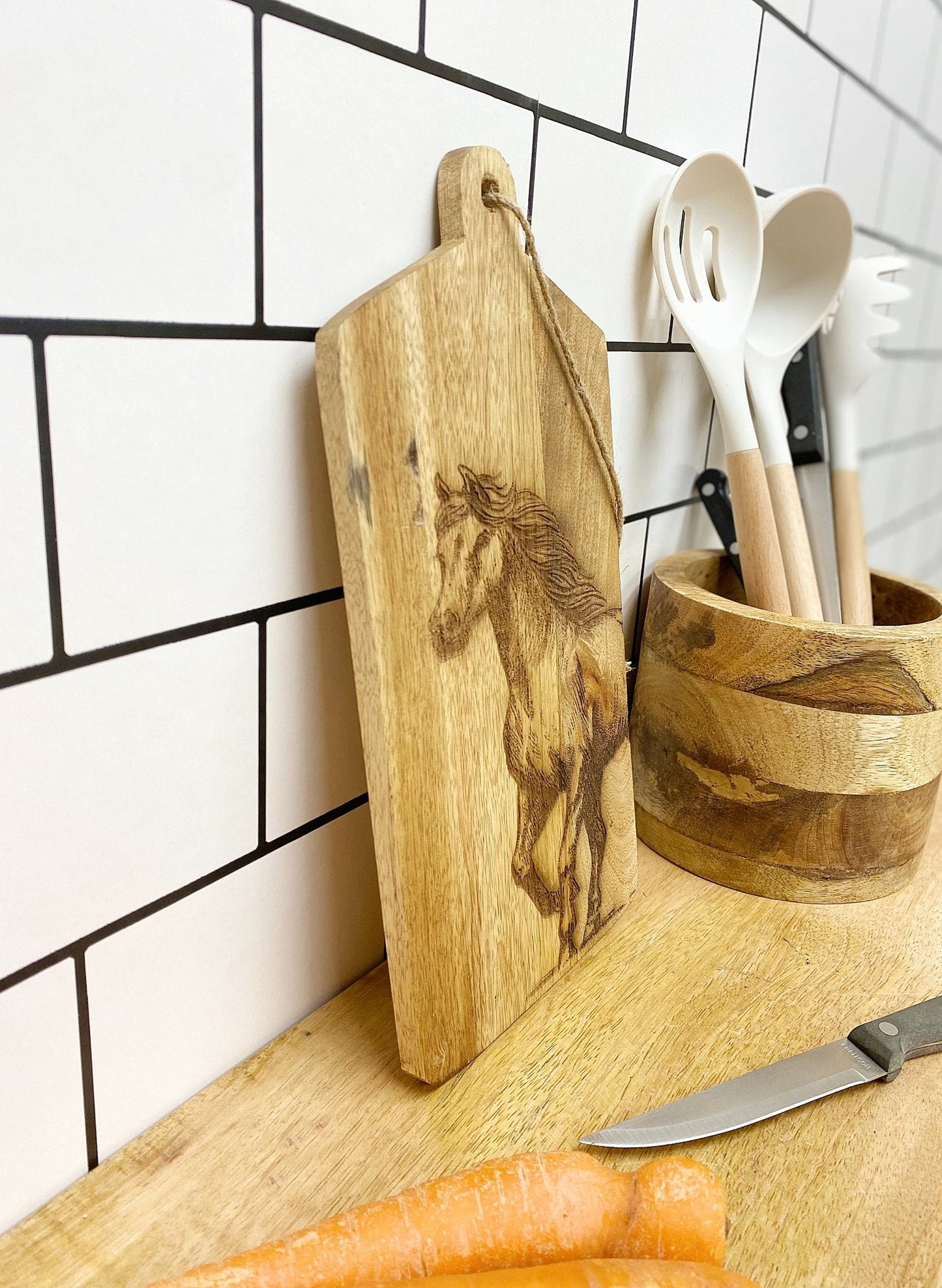 Horse Engraved Wooden Cheese Board