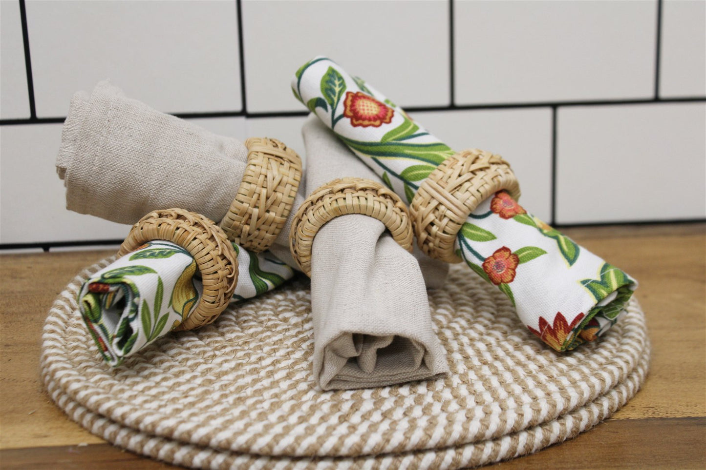 Set of Four Rattan Napkin Holders