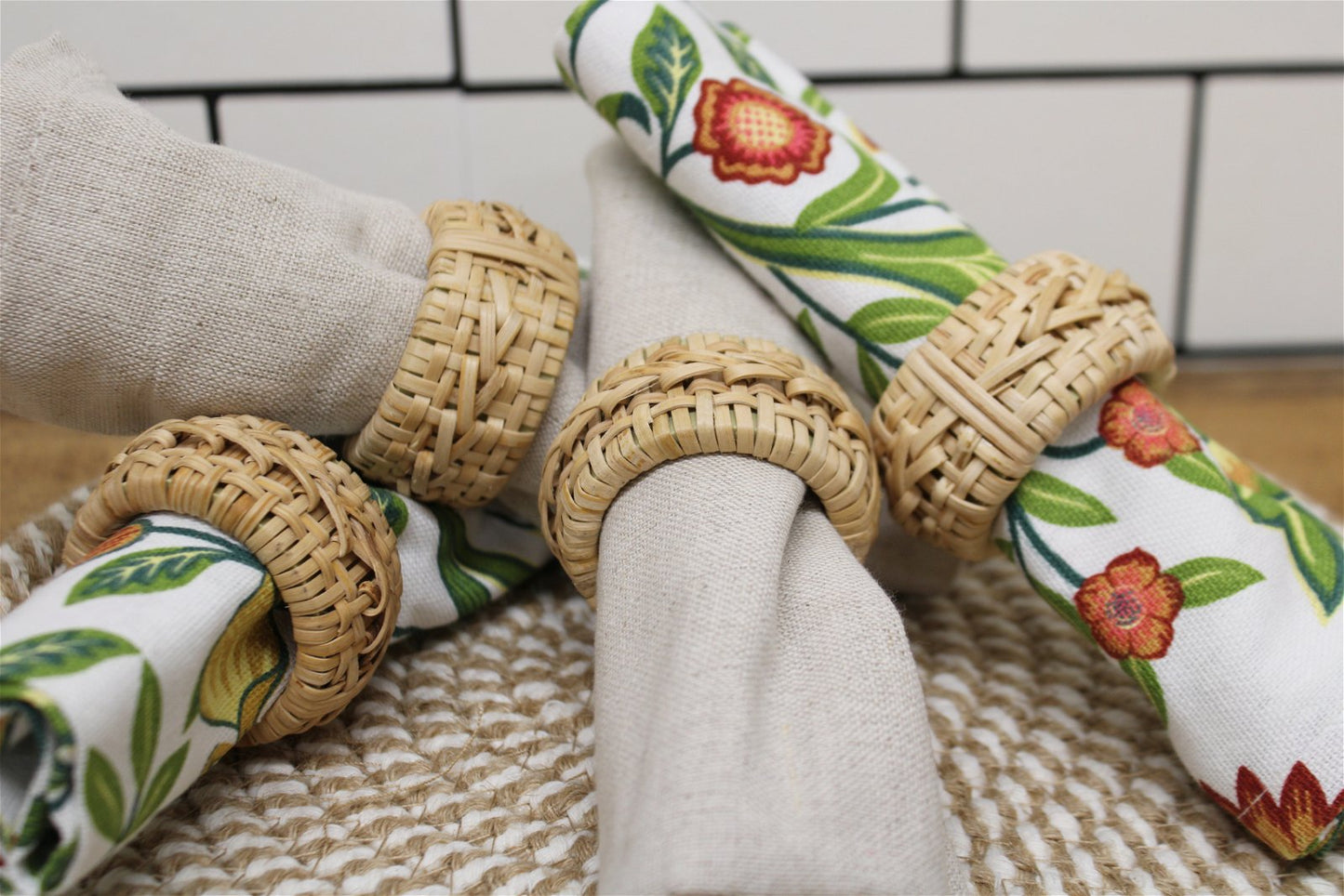 Set of Four Rattan Napkin Holders