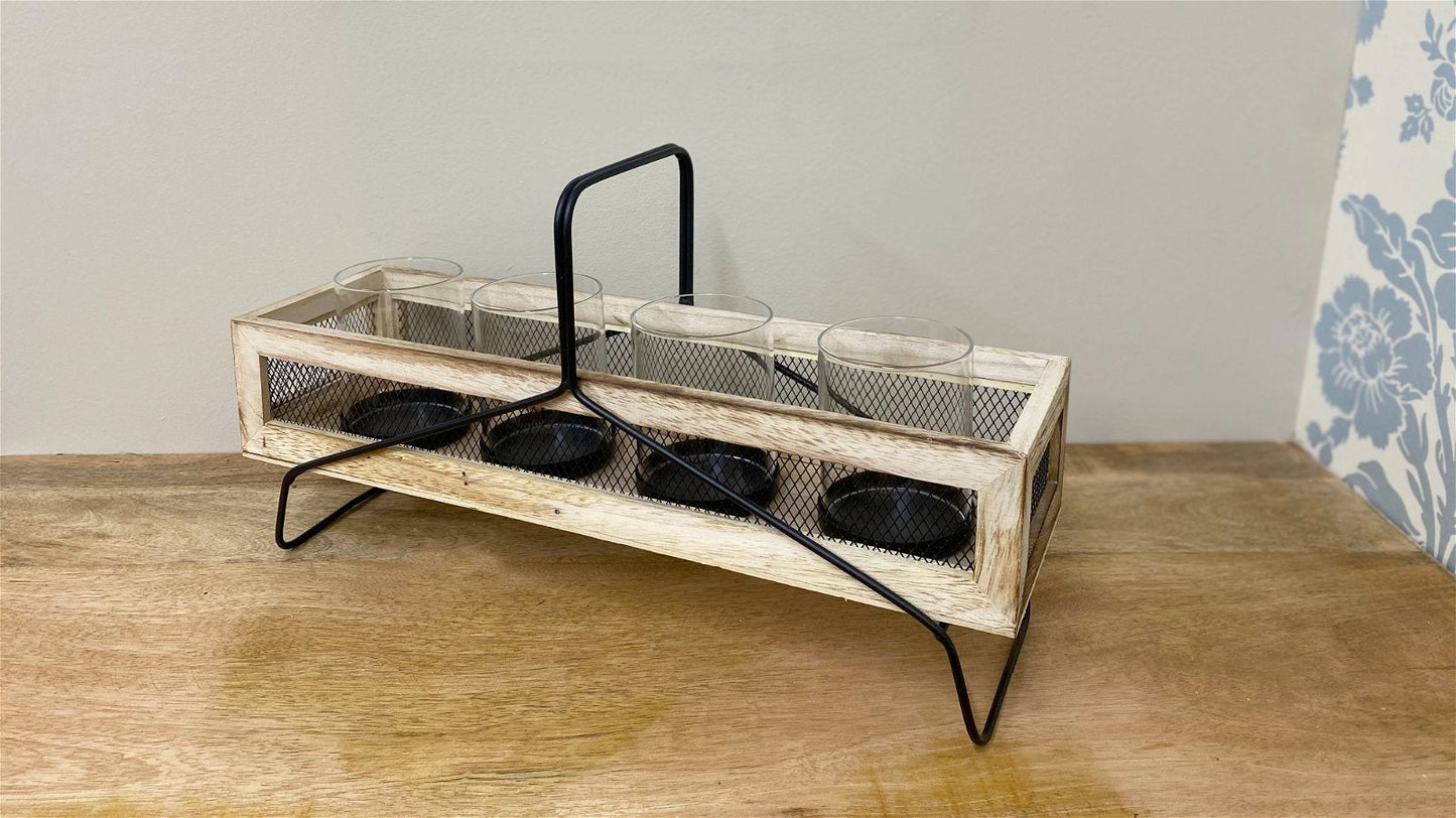 Four Piece Candle Holder in Wooden Display Tray