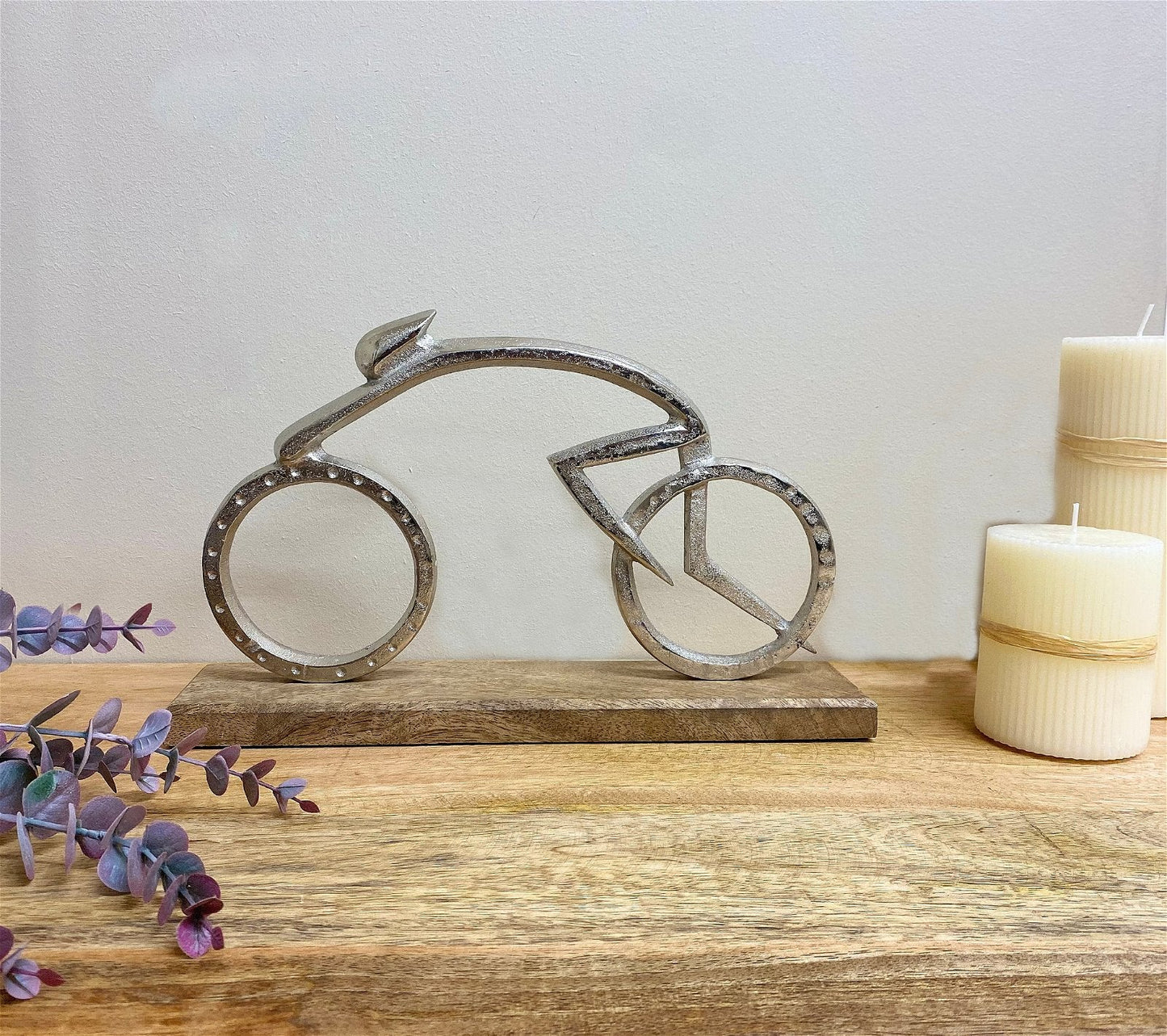 Silver Cyclist on a Wooden Base