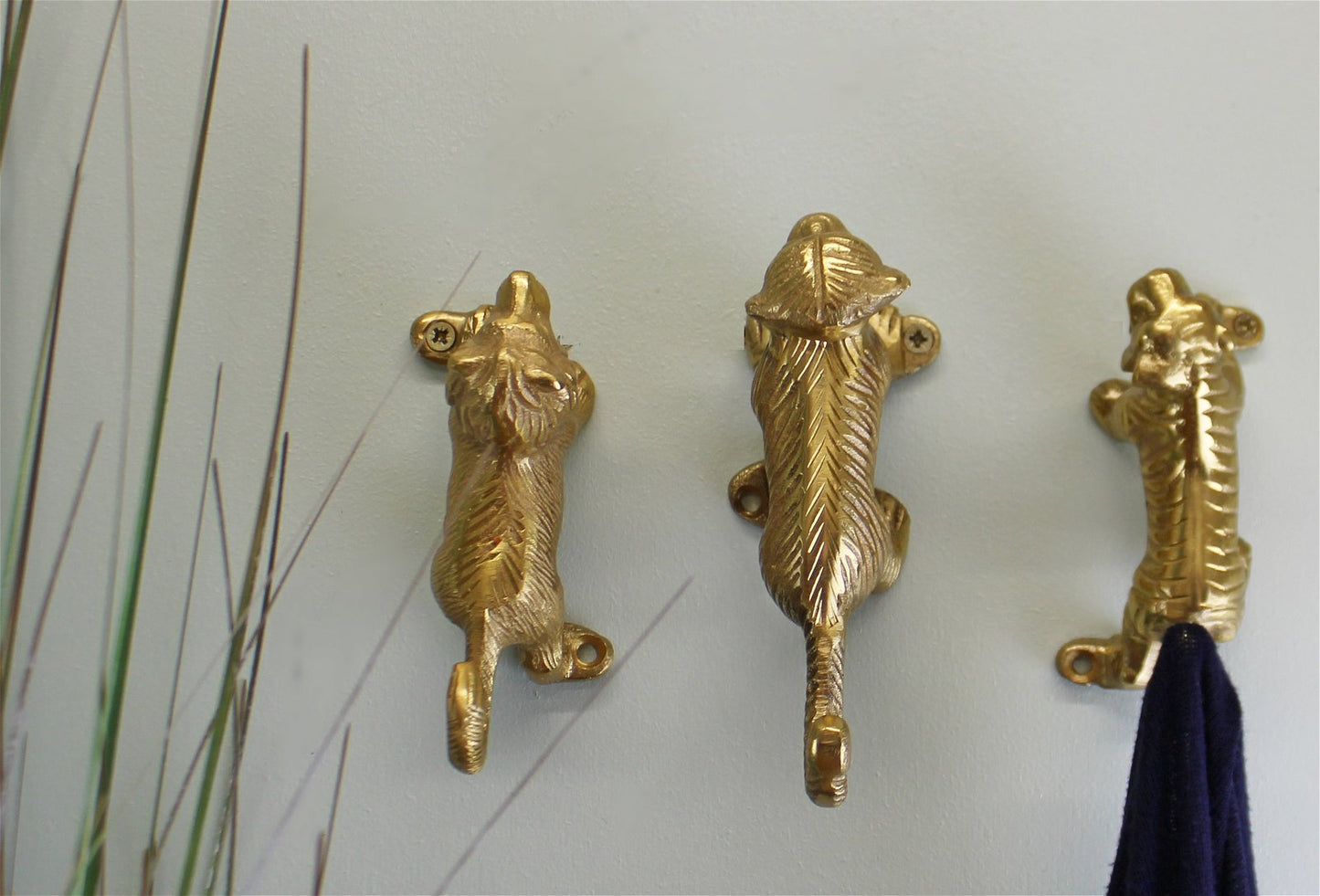 Set of 3 Gold Metal Safari Animal Coat Hooks