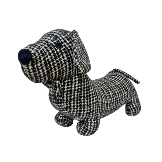 Grey Herringbone Fabric Sausage Dog Doorstop