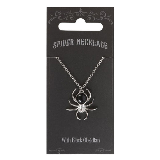 Black Obsidian Spider Pendant Necklace