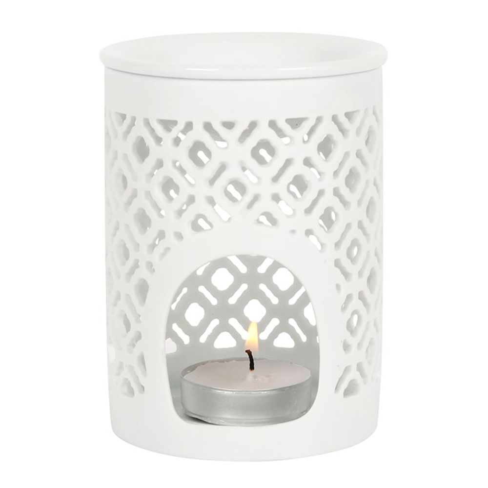 White Matte Lattice Cut Oil Burner