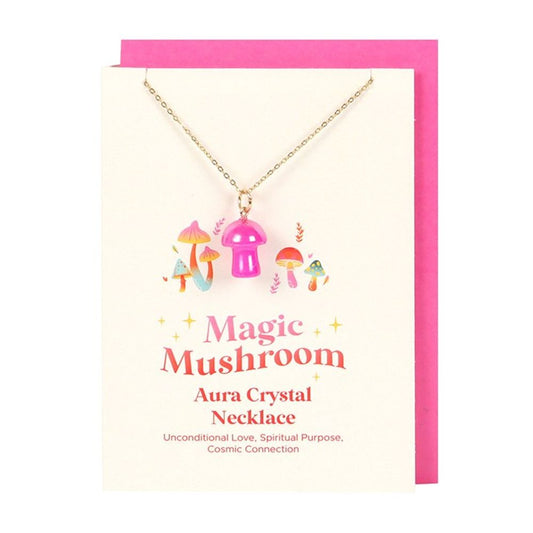 Pink Aura Crystal Mushroom Necklace Greeting Card