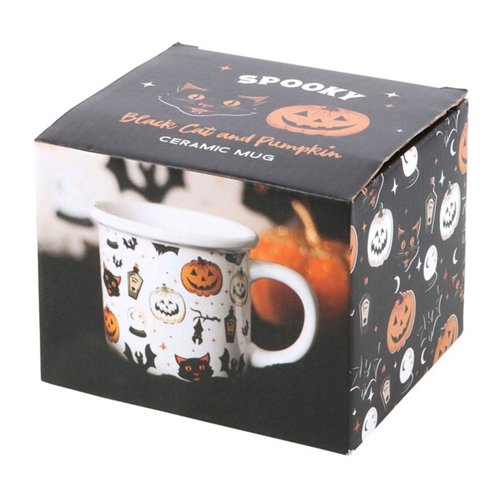 Spooky Cat and Pumpkin Print Mug