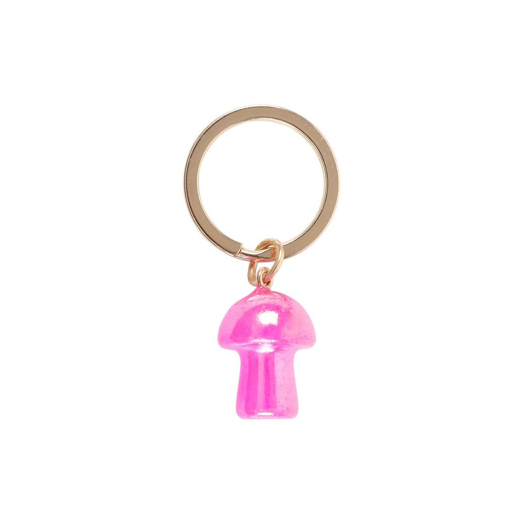 Pink Aura Crystal Mushroom Keyring