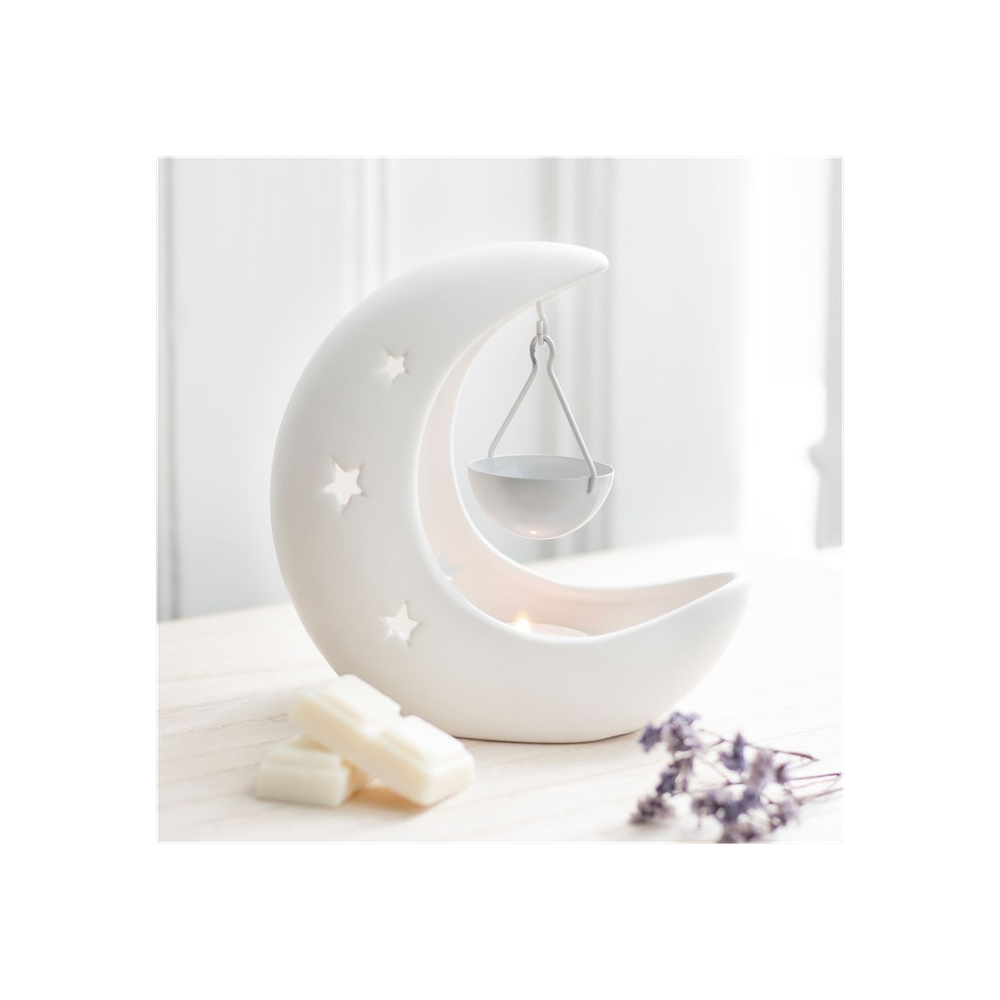 White Crescent Moon Hanging Oil Burner