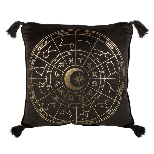 35cm Square Black Astrology Wheel Cushion