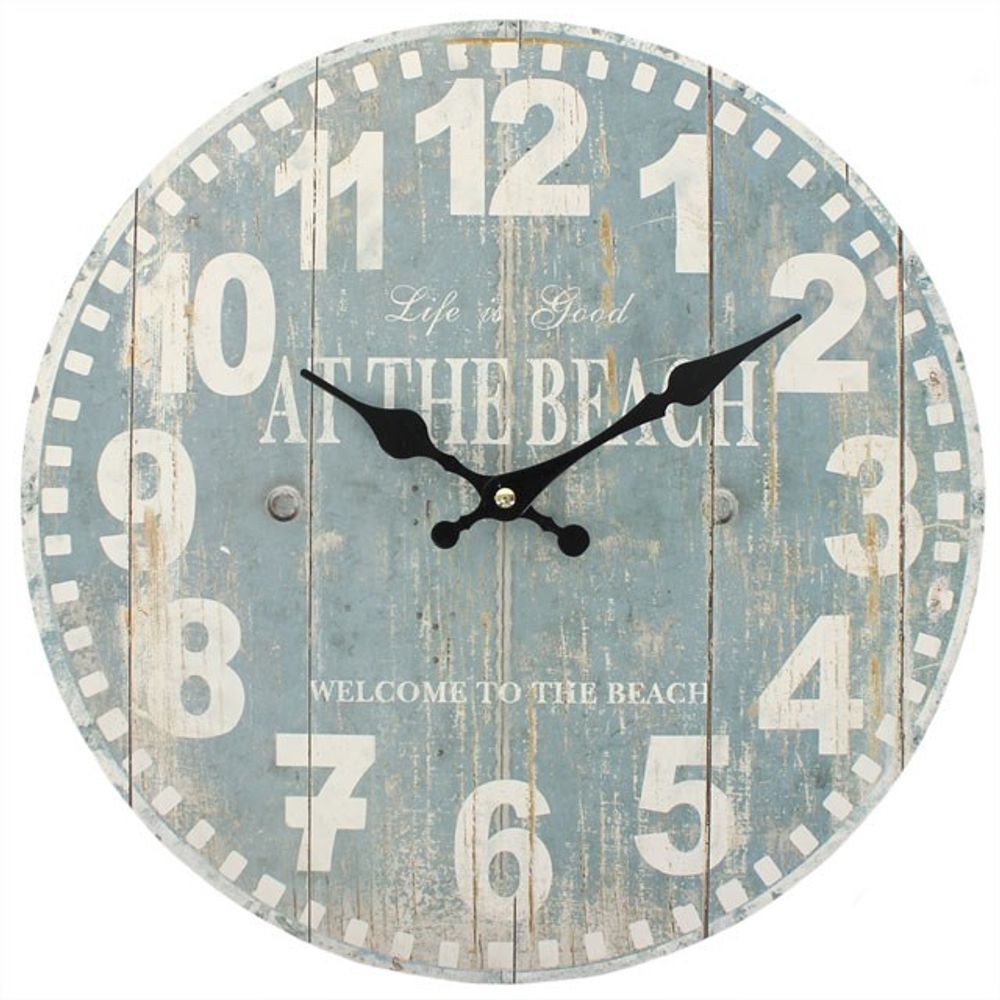 Distressed Look Blue Beach Wall Clock