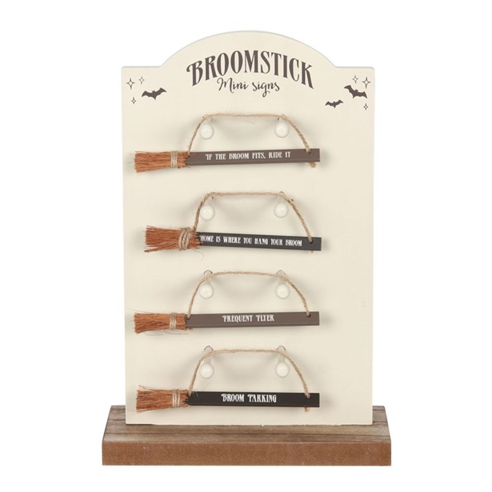 Set of 24 Mini Broomstick Signs on Display