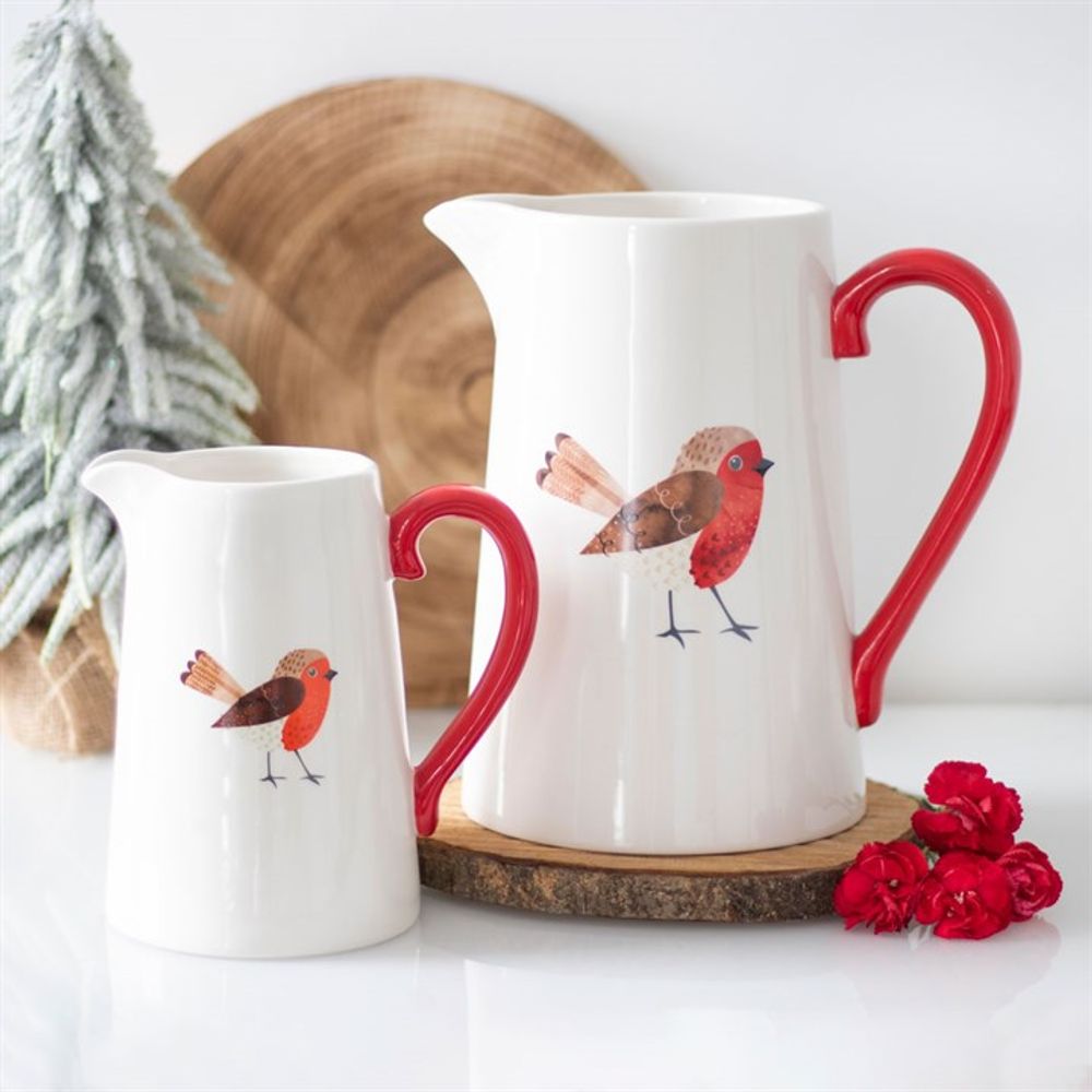 17cm Winter Robin Ceramic Flower Jug