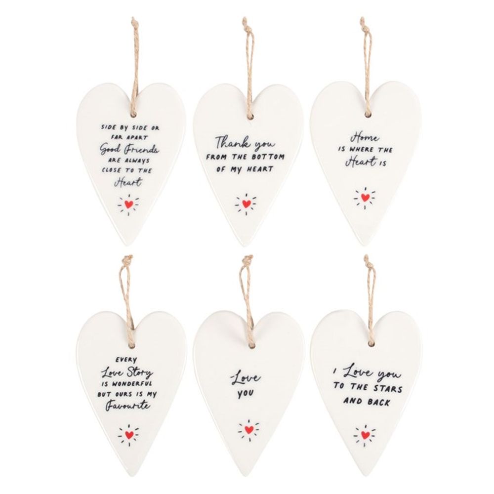 Set of 24 Heart Ceramic Mini Signs on Display