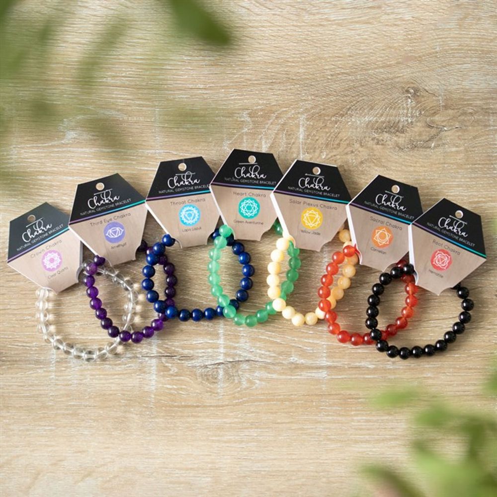 Set of 35 Chakra Gemstone Bracelets on Display