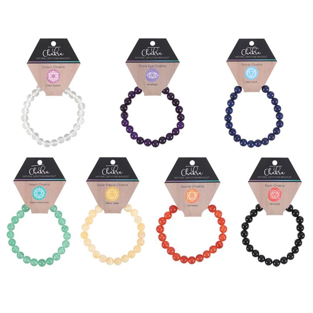 Set of 35 Chakra Gemstone Bracelets on Display